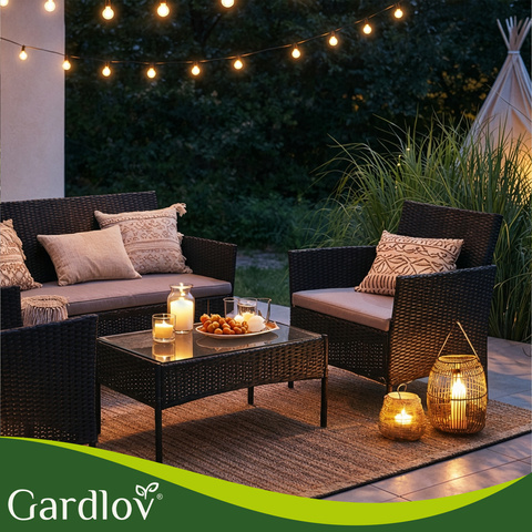 Black rattan set za sjedenje