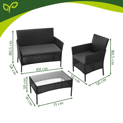 Black rattan set za sjedenje - slika 6