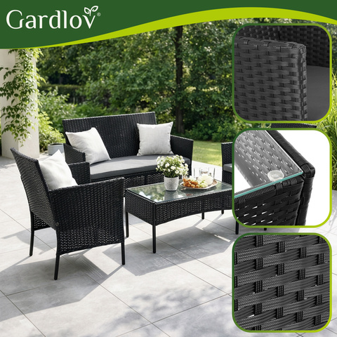 Black rattan set za sjedenje - slika 5